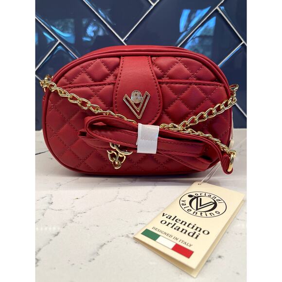 Valentino Orlandi Handbags - New with Tags Small Red Quilted Valentino Orlandi Crossbody w/Gold Hardware